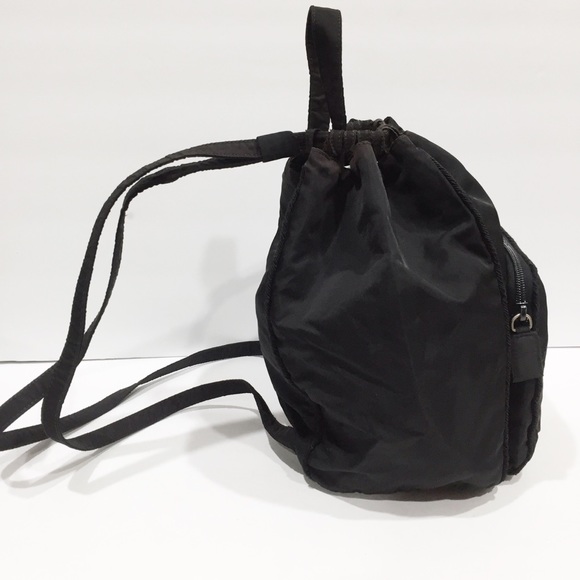 Prada black nylon embroidered logo vintage small drawstring backpack - Picture 3 of 11